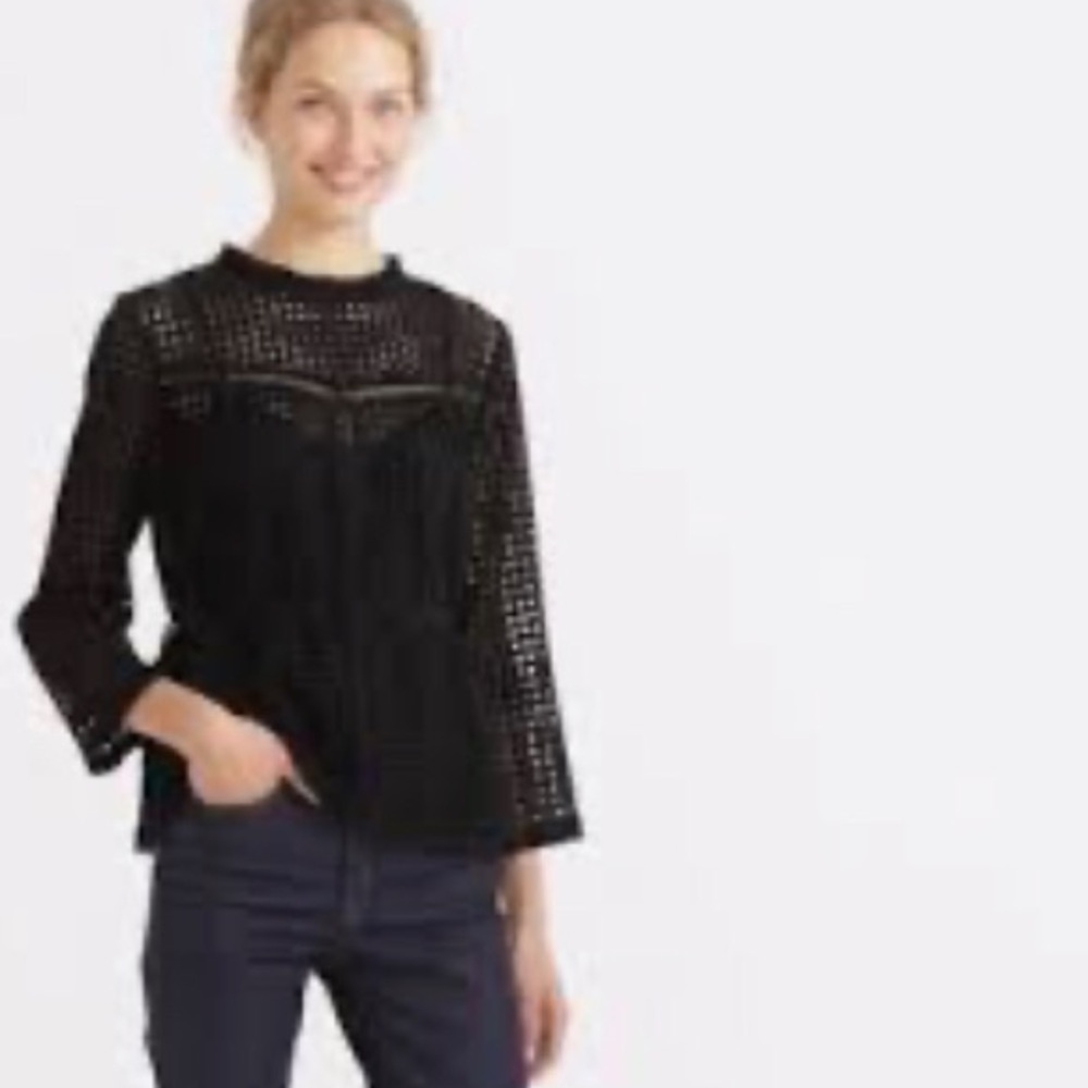 J. Crew Point Sur Black Eyelet Women's Top Size 12